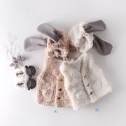 【秋冬新作】韓国風子供服 ベビー服 可愛い 女の子 アウター 裹起毛 子供ベスト+帽子