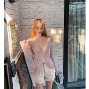 韓国ファッション 日焼け止め セーター 夏 活力 女の子 レインボー ゆったりする 透かし彫り