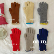秋冬　レディース手袋　8色　ニット　指だし　防寒　暖か　シンプル　単色