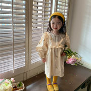 キッズワンピース　花柄　刺繍　カジュアル　韓国風子供服　女の子春秋物　プリンセス