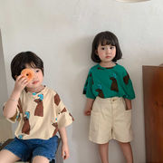 2022 夏新作 韓国子供服  INS 洋風 動物プリント 半袖  ゆったりした 純綿 Tシャツ