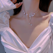韓国のファッションパールフラッシュダイヤモンドタッセルネックレス2022新しいショートネックレス