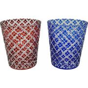 切子ガラス　オールド　青　赤　　ブルー　カップ　ガラス　グラス　日本食品衛生対応