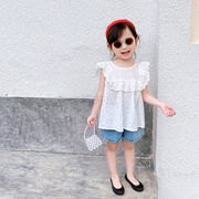2022春夏新作 韓国子供服 半袖シャツ  トップス 純色 ピュアカラー きれいめ 可愛い 子供服