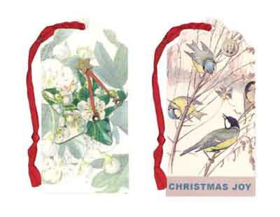 ダイカットギフトタグ2枚セット クリスマス「星の飾り 小鳥たち」メッセージカード
