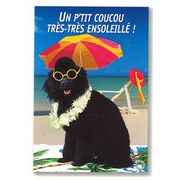 ポストカード サマーカード「メガネをかけた黒い犬」カラ―写真 海 ビーチ 暑中見舞い