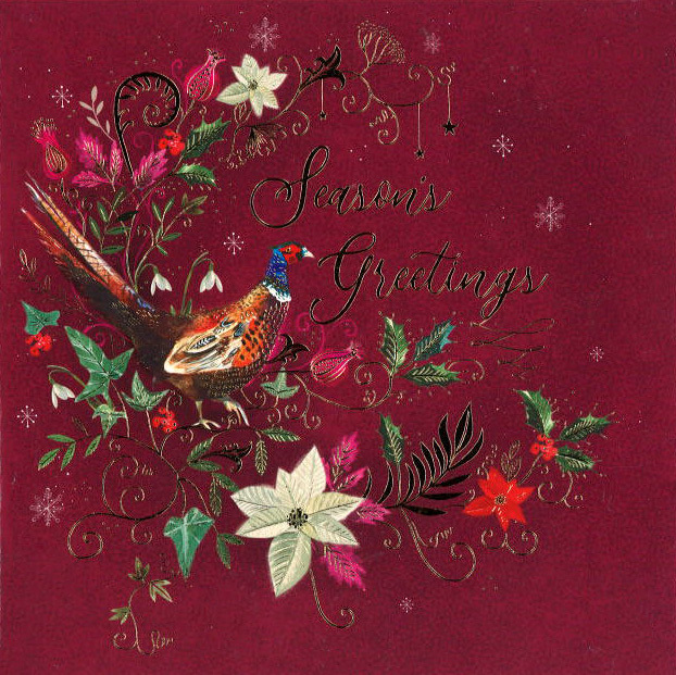 グリーティングカード クリスマス「クリスマスの花とキジ」メッセージカード
