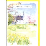 グリーティングカード イースター「花園の教会」メッセージカード 花 風景 イラスト