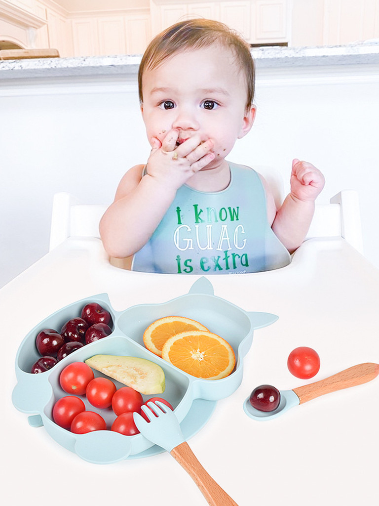 かわいい リス 食品レベルのシリカゲル 子供用食器セット【食器皿+シリコンスプーンフォーク】