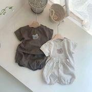 2022 夏新作 韓国子供服 INS かわいいクマちゃん 半袖+ショートパンツ 綿麻 セット3色