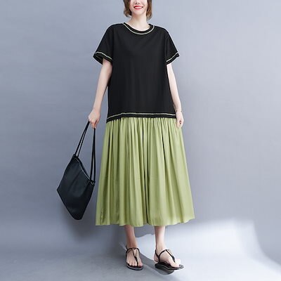 夏の新しいファッションカジュアル快適通気綿ゆったりオーバーサイズ文芸気質半袖ワンピースJGX