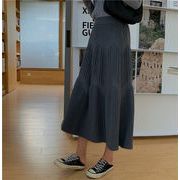思った通りで嬉しいです 韓国ファッション ハイウエスト 大きい裾 中長セクション ニットスカート