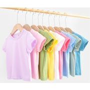 夏　定番　無地　半袖Tシャツ　子供服 　綿　円襟　通気性よい綿　トップス　80-170　16色選べる