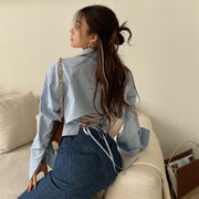INS 秋新作 カジュアル 韓国ファッション  ベアトップ   デザイン  シャツ　