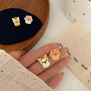 韓国風ジュエリー、人気商品、S925シルバーピンピアス、イヤークリップ、かわいい漫画の子猫のイヤリング