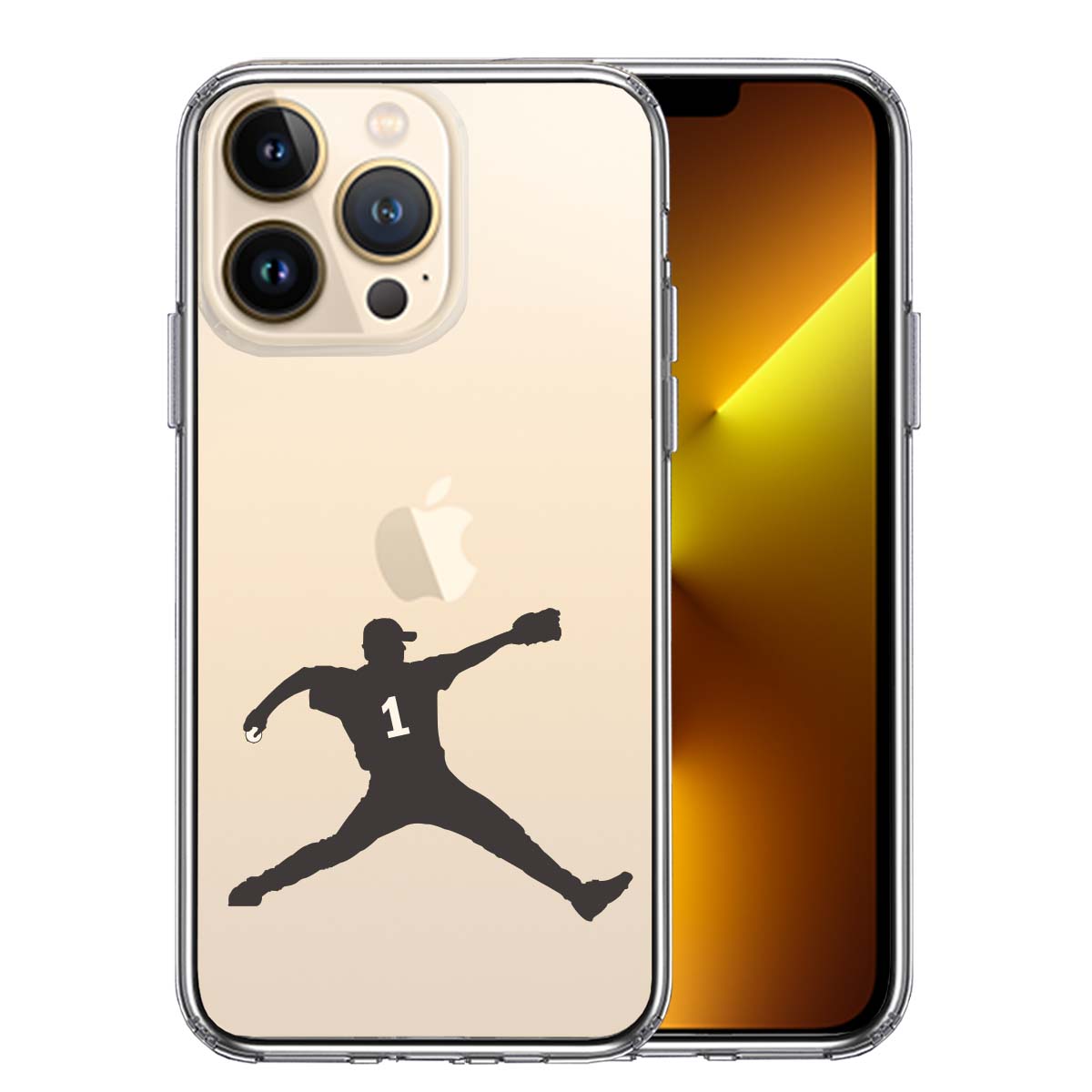 iPhone13 Pro 側面ソフト 背面ハード ハイブリッド クリア ケース 野球 ピッチャー 背中