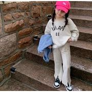 子供服 キッズ　薄手＆厚手　2点セット 英字　トップス+パンツ セットアップ 韓国ファッション