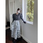 秋INS 新作韓国系 デザイン性抜群   レトロ半袖ジャケット/プリントAライン スカート