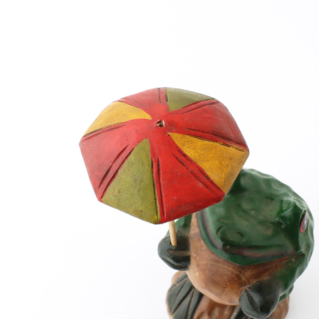 木彫 傘さしカエル S[木製 ウッド 置物 かえる タイ木彫 アジアン