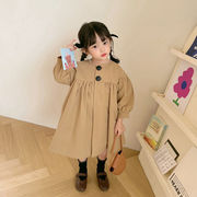 韓国子供服 春秋 女の子 Aライン ロングコート 定番 トップス パフスリーブ カジュアル 子供服
