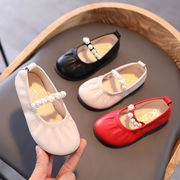 2022秋冬新作    韓国風   靴 レジャー  ファッション  子供靴   真珠  単靴   柔らかい革靴    3色