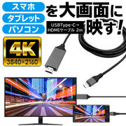 スマホ・パソコンの画面をテレビに出力Type-C用HDMI変換ケーブル/4K対応/ミラーリング/T-CケーブルDL