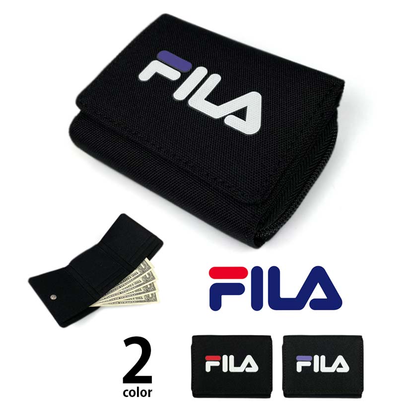 全2色 FILA（フィラ） ロゴプリント デザイン ナイロン 三つ折り ミニ財布