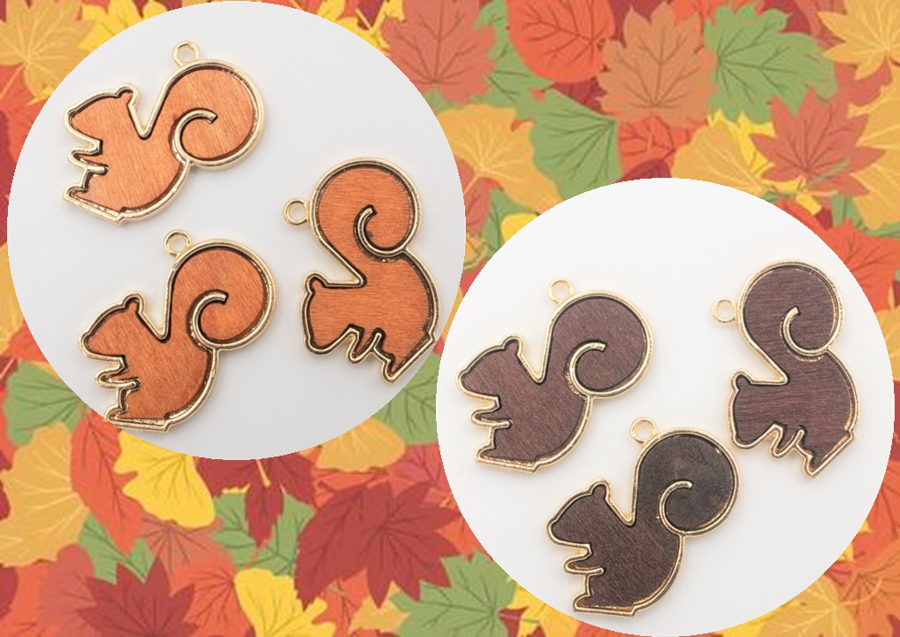 【訳あり値下げ】オリジナル【秋冬アクセサリー】ウッド貼付ナチュラルパーツ/リス/トレンドパーツ