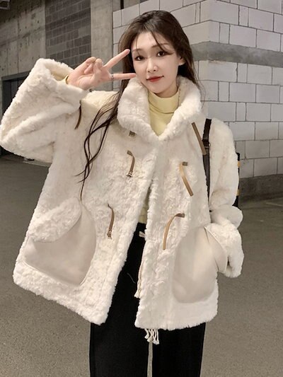 ふわふわ可愛いコート韓国ファッションアウター