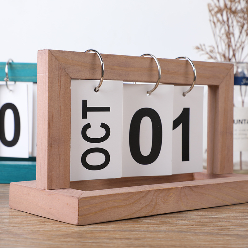 卓上カレンダー 木製カレンダー レトロなページめくりシンプルな