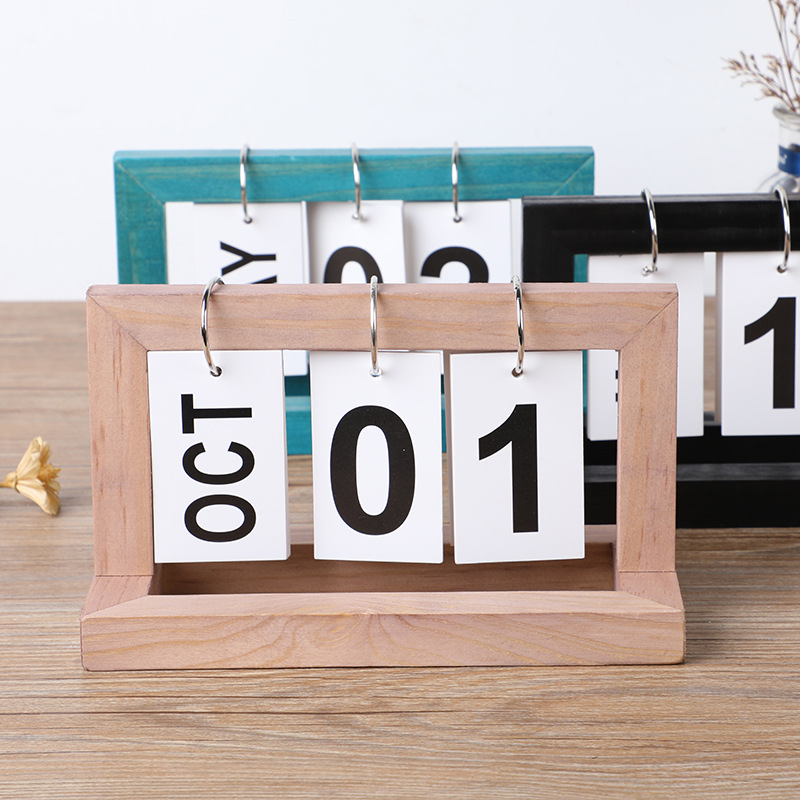 卓上カレンダー 木製カレンダー レトロなページめくりシンプルな家の