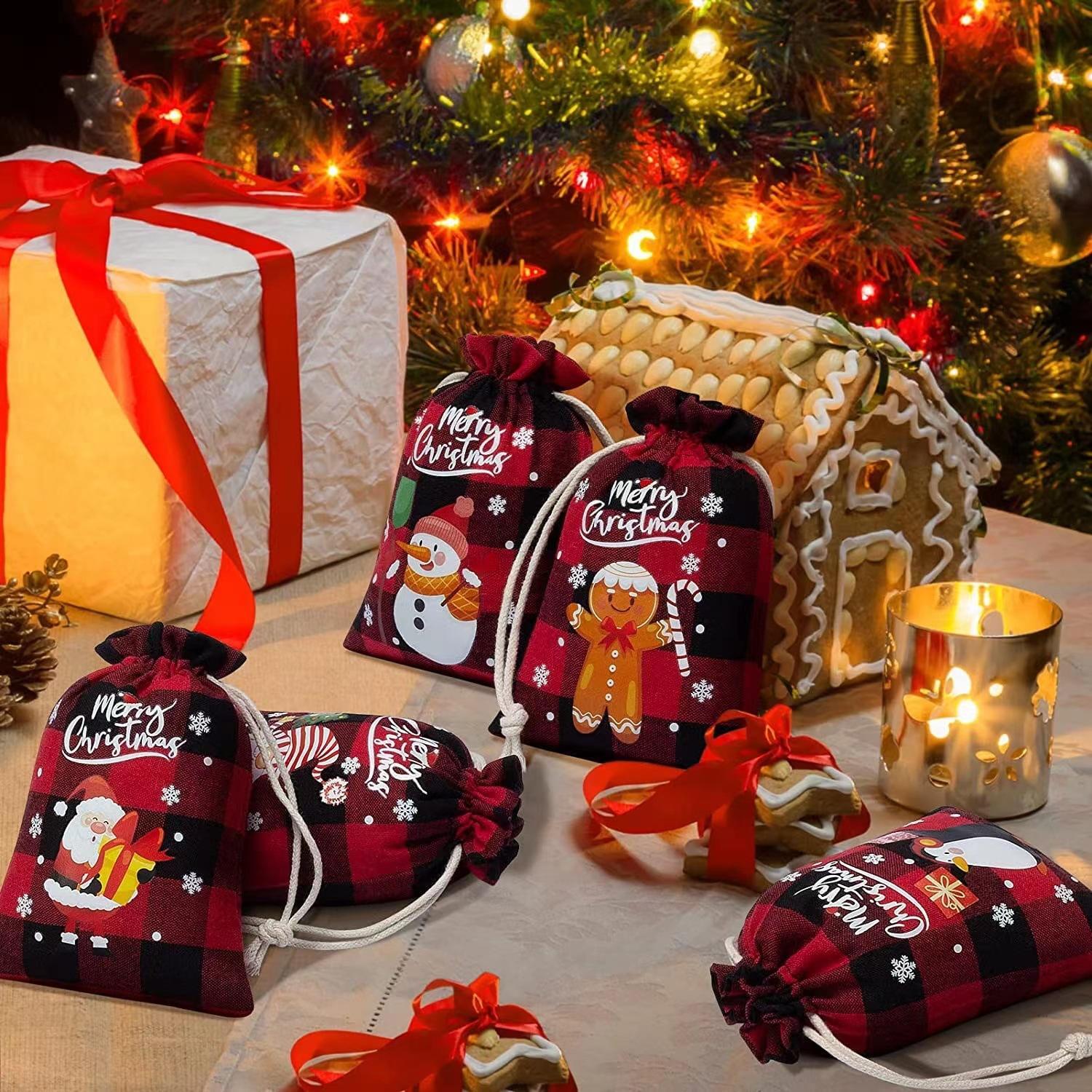 【特価】【バッグ】雑貨・ 小物入れ・クリスマス綿麻・巾着袋 ・手提げ袋