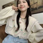 気持ちいい布地 韓国ファッション 秋  縫付 刺繍 シャツ 長袖 sweet系 小さい新鮮な シック トップス