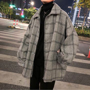 メンズ外套・暖かいコート・欧米風・ゆとり・気質・長袖・格子柄トップス・M-3XL