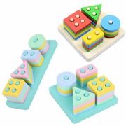 キッズ木製幼児教育セットの柱インテリジェンスカラー幾何学的形状認知玩具