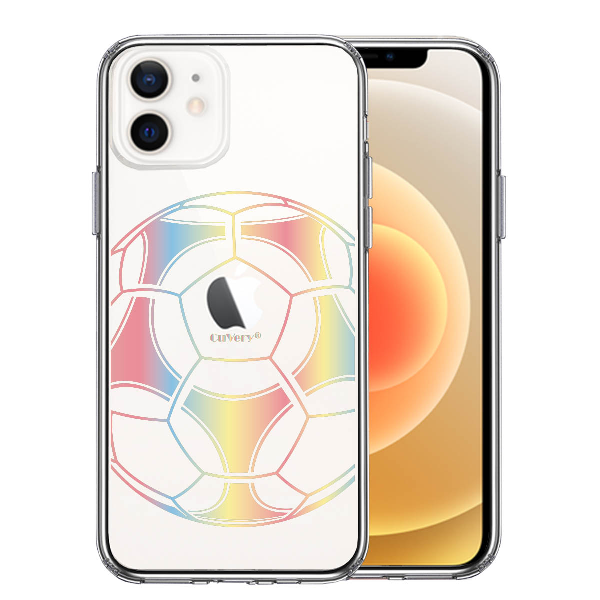 iPhone12mini 側面ソフト 背面ハード ハイブリッド クリア ケース サッカーボール カラー