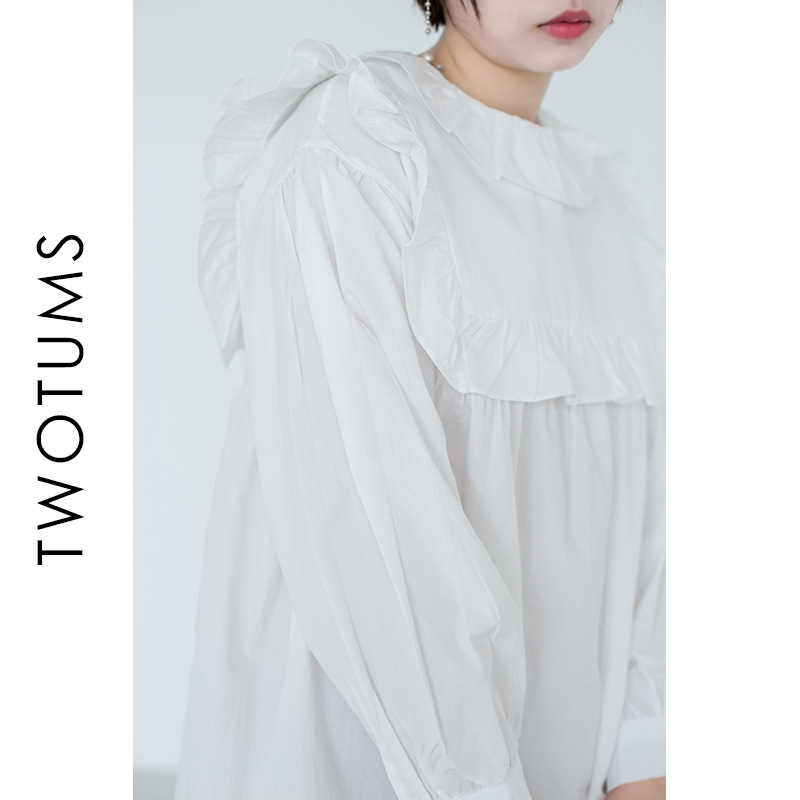 【即納】TWS秋と冬2021新しい女性のフランス語レトロロータスシャツデザイン妖精の韓国語版の緩い小