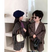 INS 人気 韓国風子供服  子供服 セットアップ　長袖  チェック コート+ズボン ベビー服  キッズ 2色
