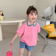 トップス  子供服 女の子  夏  半袖 Tシャツ ポロカラー  カジュアル  韓国ファッション