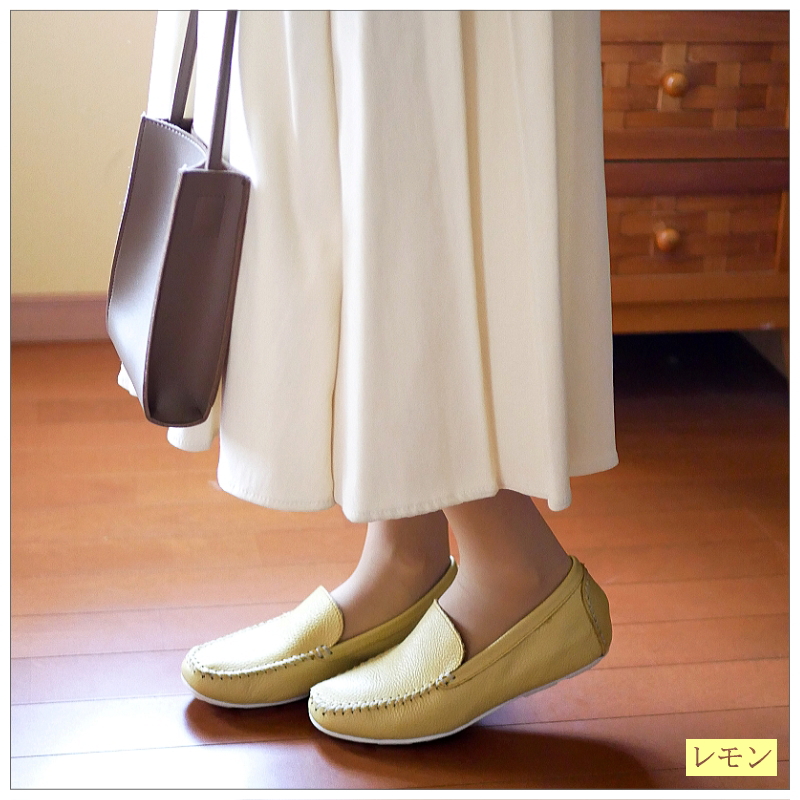 ☆美品☆【ランバン】ドライビングシューズ (23.5) モカシン　シボ革　リボン ランバン オン ブルー LANVIN en Bleu リボンモチーフソフト