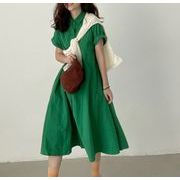 フレンチミニ白レトログリーンデザイン感シングルブレストワンピースミディアムフレアースカート