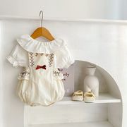 ベビーロンパース　子供服　赤ちゃん　キッズ服　女の子　サスペンダー　赤ちゃん着可愛い　刺繍