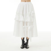 2023春の新作ゆったり着やせサイズ婦人リボン装飾デザイン感フリルハーフスカート3561