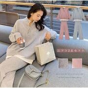 韓国ファッション 学院風ウール ニットシャツ＋パンツ　女性ゆったりセーター　2点セット