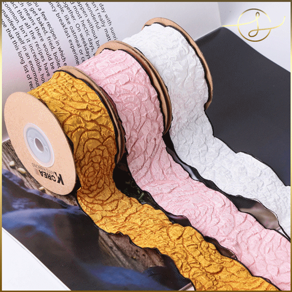 【6色】薔薇凹凸 シワ加工 リボンテープ ラッピング プレゼント ギフト 花束包装 手芸材料 布小物