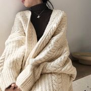 秋冬  韓国風    レディース服    大人  厚い   セーター   長袖   コート   中・長セクション   4色