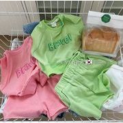 夏人気 韓国風子供服 トップス   袖なし   キッズ   チョッキ+ショートパンツ  セットアップ 2色