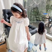 2023夏人気    韓国風子供服    キッズ   ベビー服    可愛い   刺繍   ワンピース   半袖  女の子