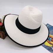 春夏キャペリン韓国麦わら帽子つば広ジャズシルクハット海辺リゾート日よけ日除け女性帽子