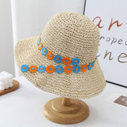 夏キャペリンカラーフラワー編みバケットハット甘いビーチ旅行帽子ラッシュ